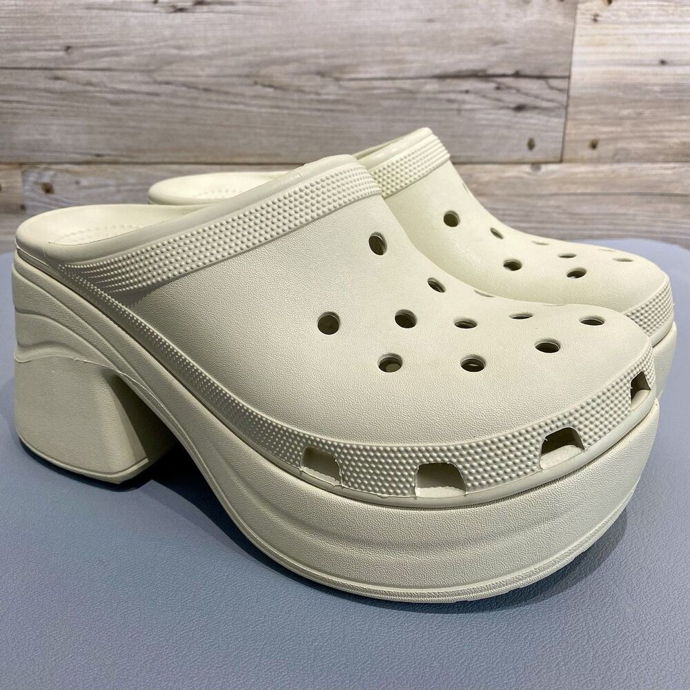 Crocs Siren Platform Heeled Clogs Mules Women’s 11 Men’s 9 Cream Bone Chunky